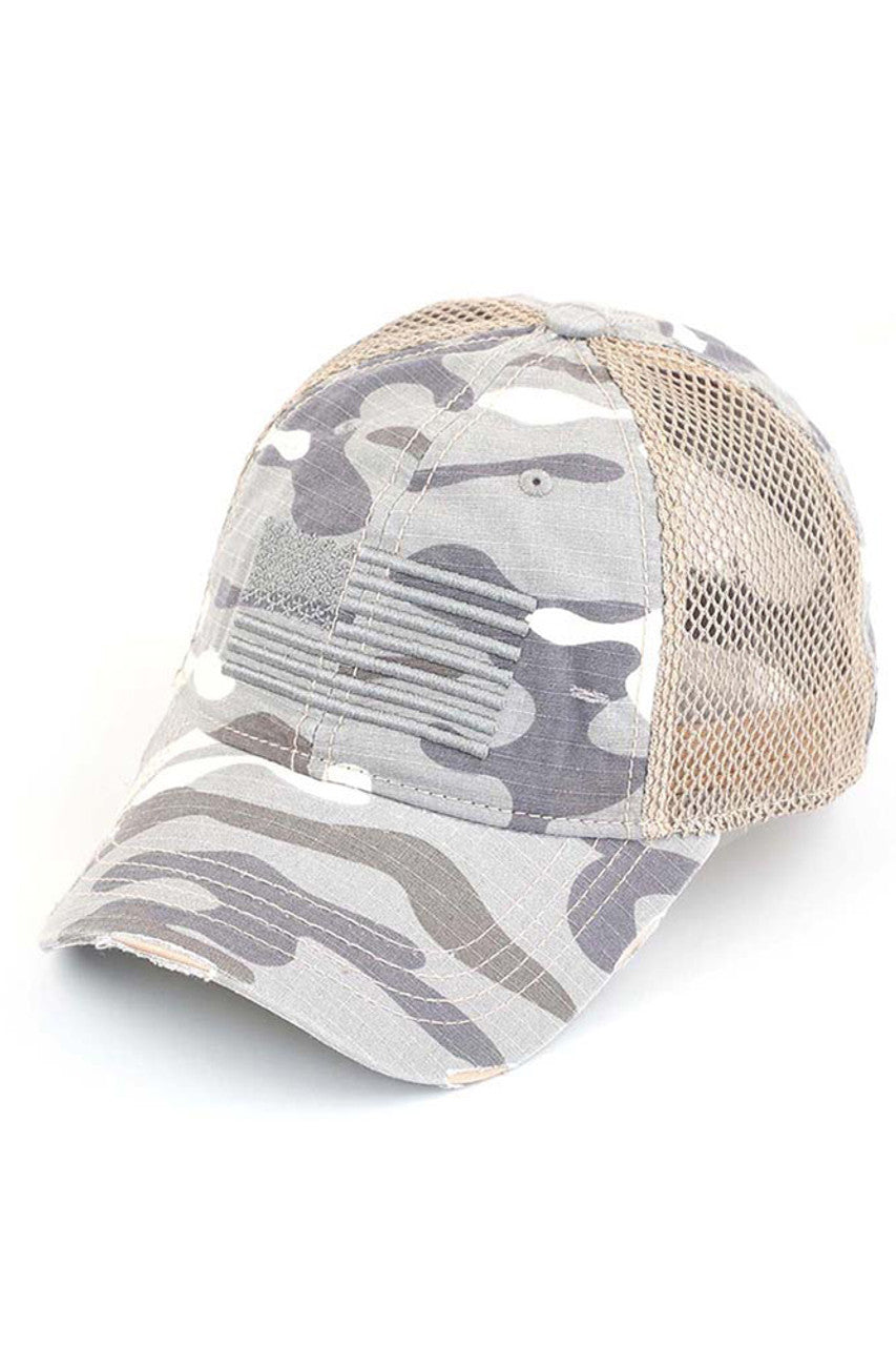C.C Women's American Flag Embroidery Camo Baseball Cap 4th of July