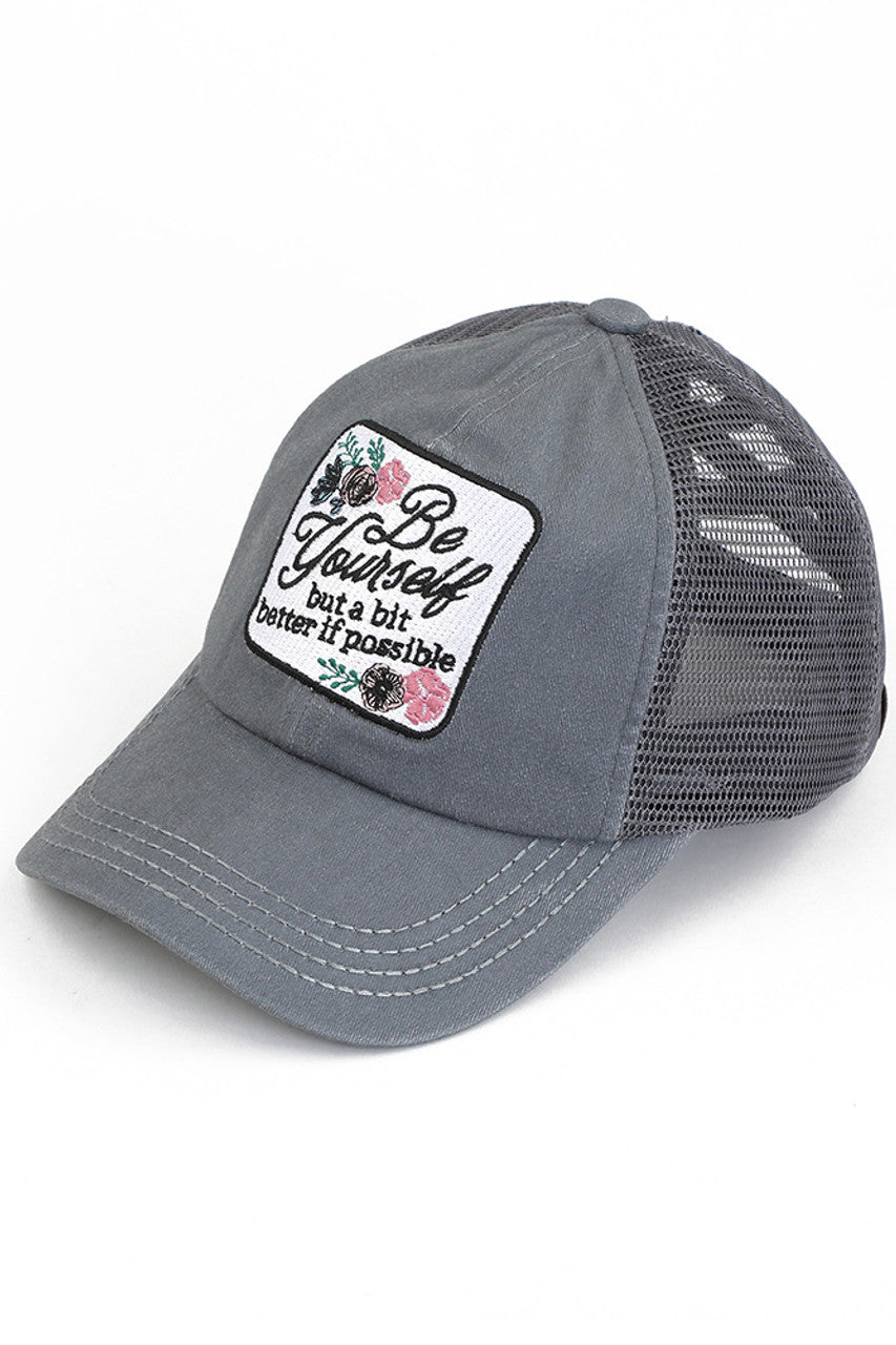 C.C BE YOURSELF Patch Criss-cross Pony Cap