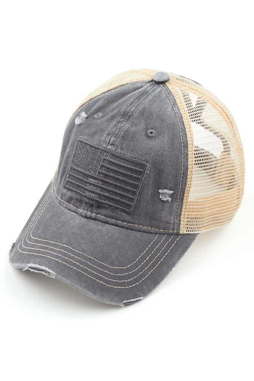 C.C Women's U.S.A Embroidery American Flag Ponytail Cap 4th of July