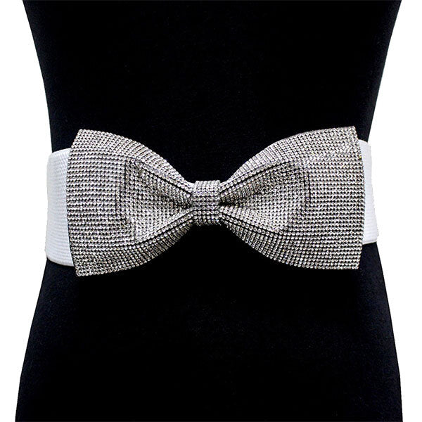 Rhinestone Pave Crystal Embellished Bow Detail Glamorous Elastic Stretch Belt