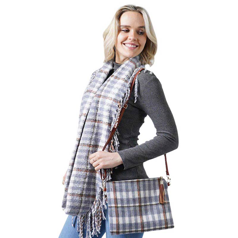 Plaid Check Crossbody Clutch Bag