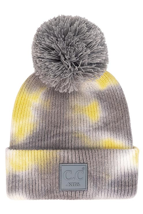 C.C Tie Dye Kids Beanie With C C Rubber Patch And Yarn Pom