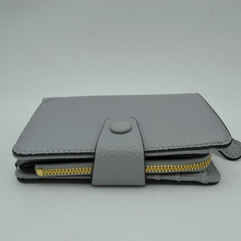 Compact Pebbled Everyday Wallet with Snap and Zipper Closure