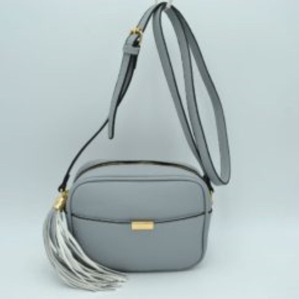 Pebbled Camera Crossbody Bag with Large Statement Tassel Accent