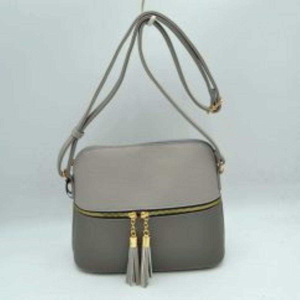 Crossbody Bag with Double Zipper Tassel Accent