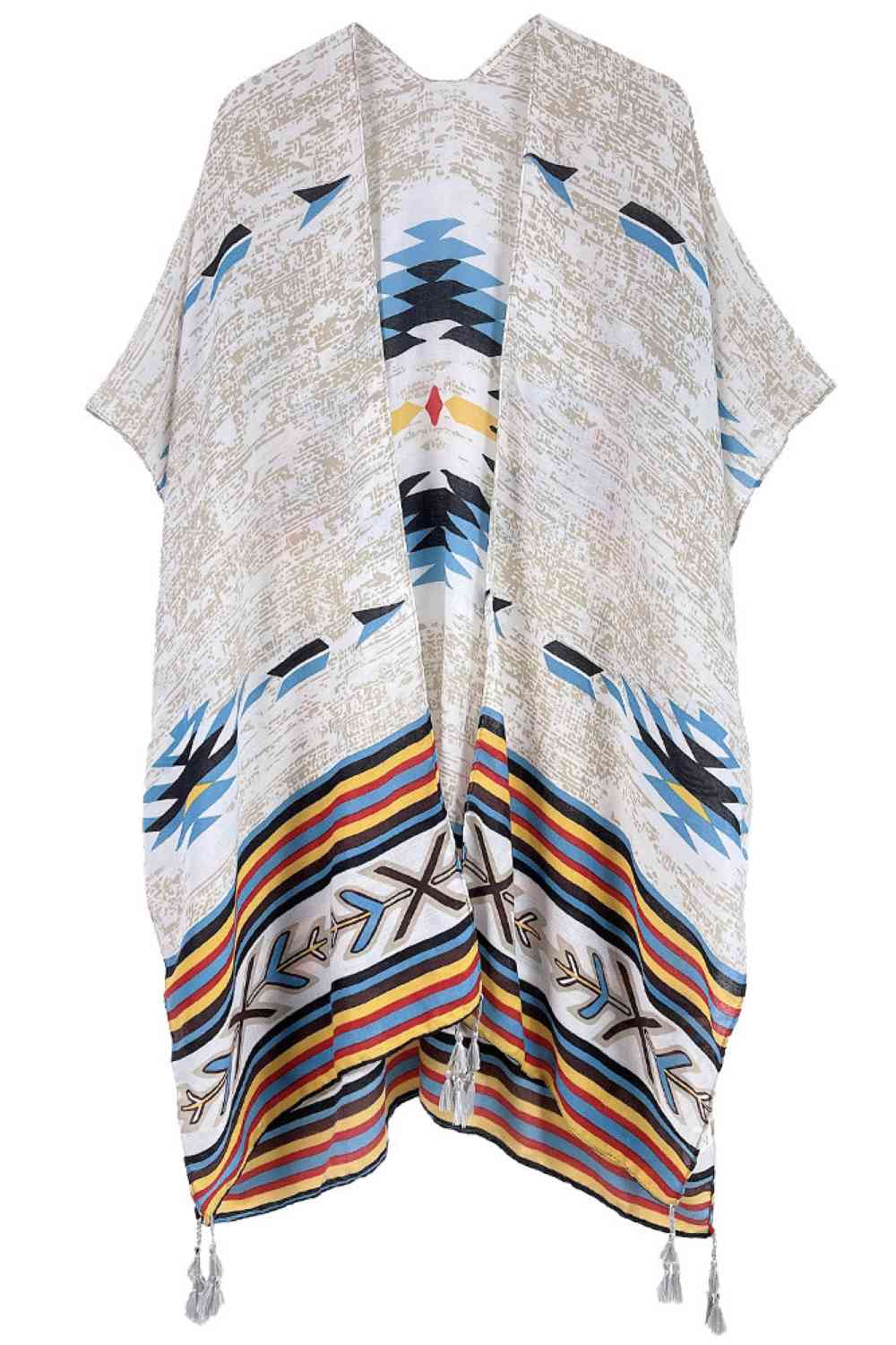 Elegance Aztec Pattern Print Tassel Kimono