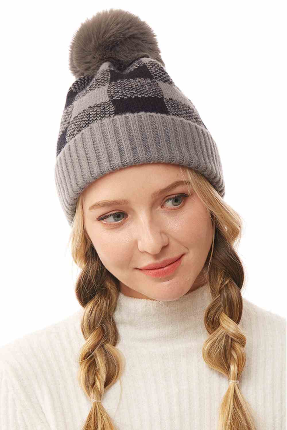 Buffalo Check Beanie with Pom Pom