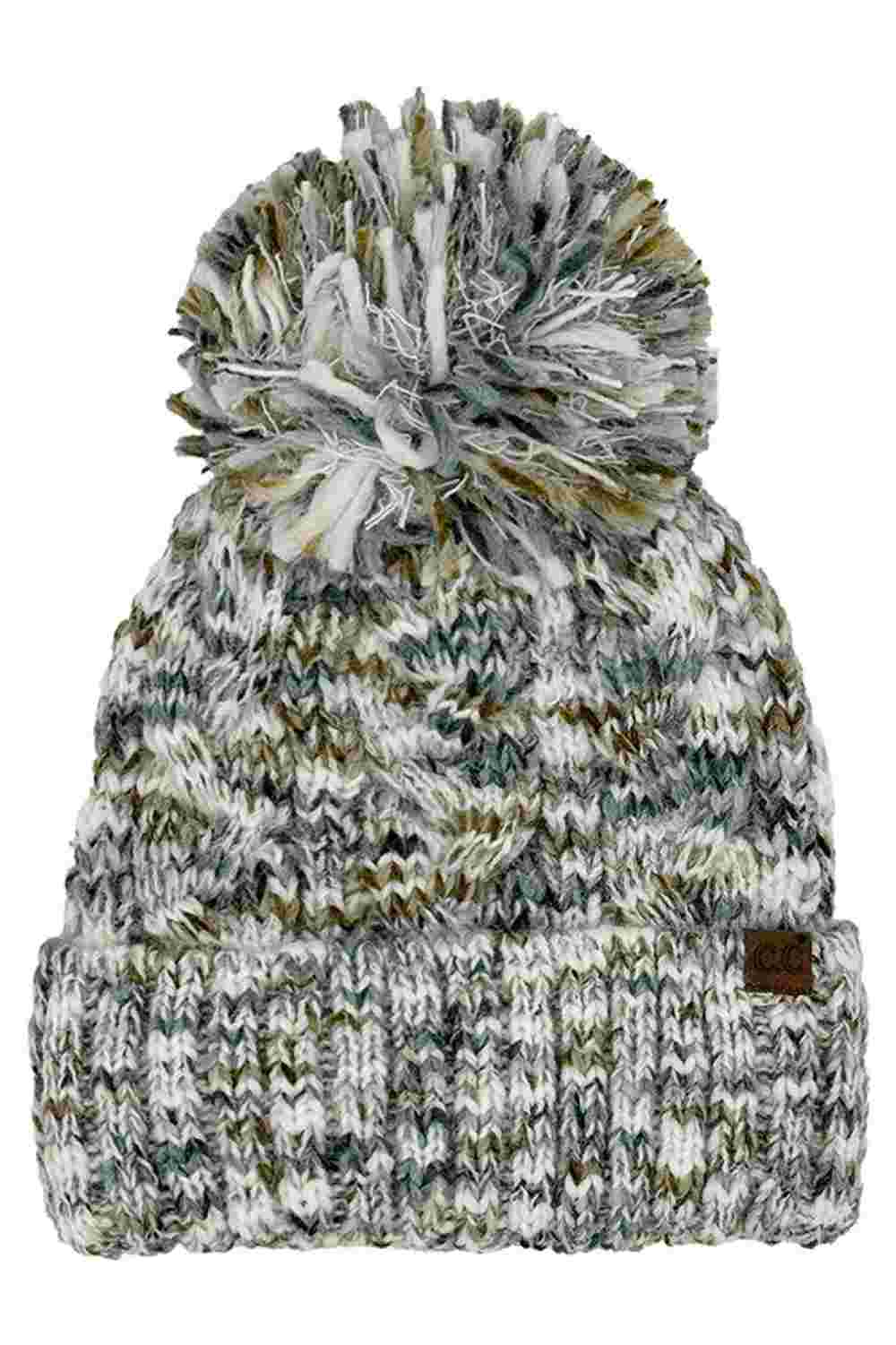 C.C Multi Color Cable Pom Cuff Beanie Winter Hat