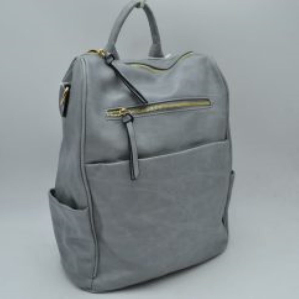 Structured Multi-Pocket Backpack with Metallic Zippers