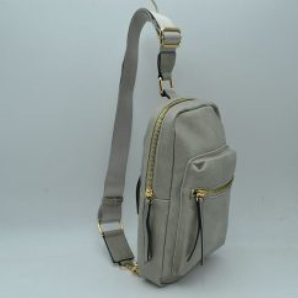 Grained Sling Bag with Metallic Zippers