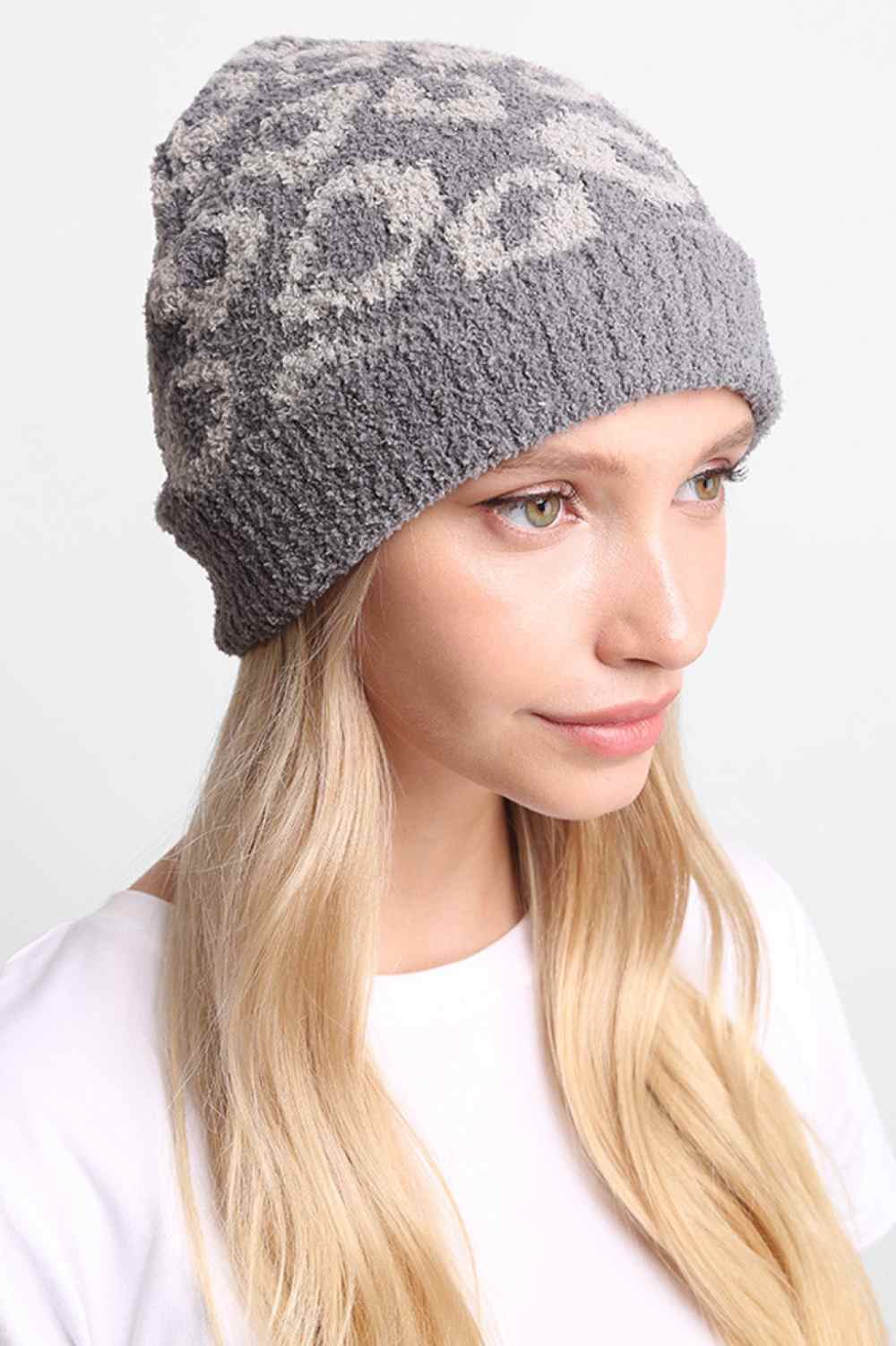 Leopard Print with Ribbed Trim Beanie
