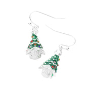3D Rhinestone Enamel Metal Christmas Tree Dangle Earrings