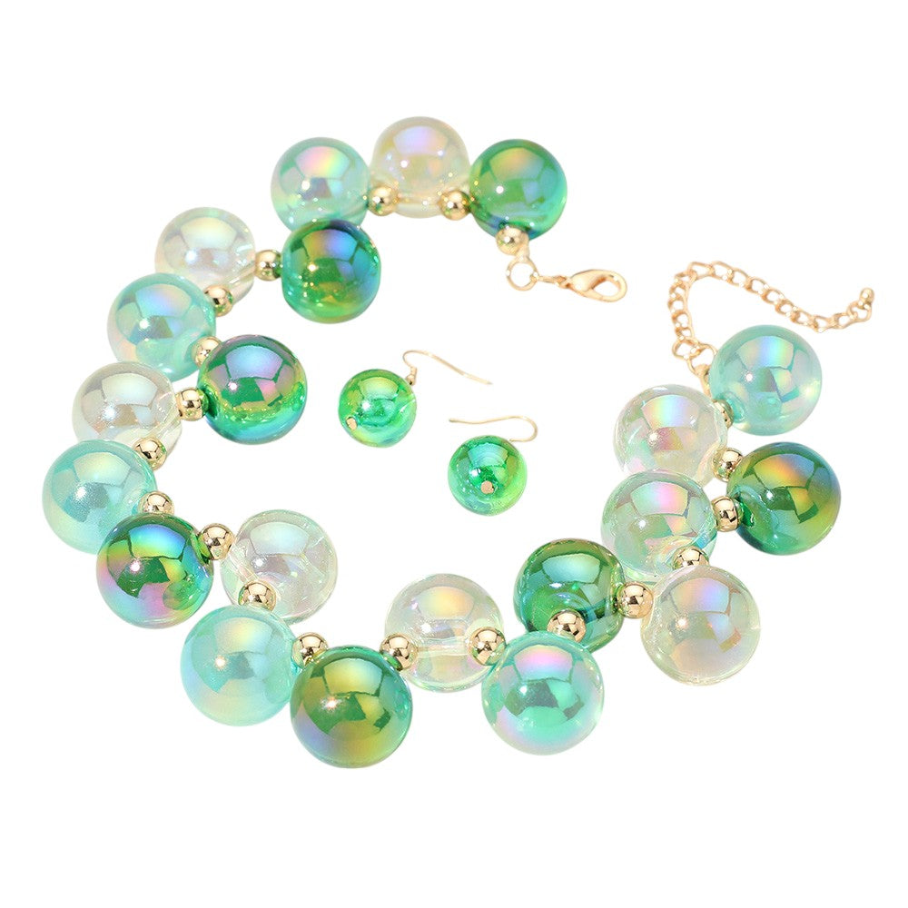 Chunky Iridescent Ball Beaded Necklace
