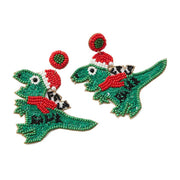 Fa La Rawr Message Felt Back Seed Beaded Santa Hat Dinosaur