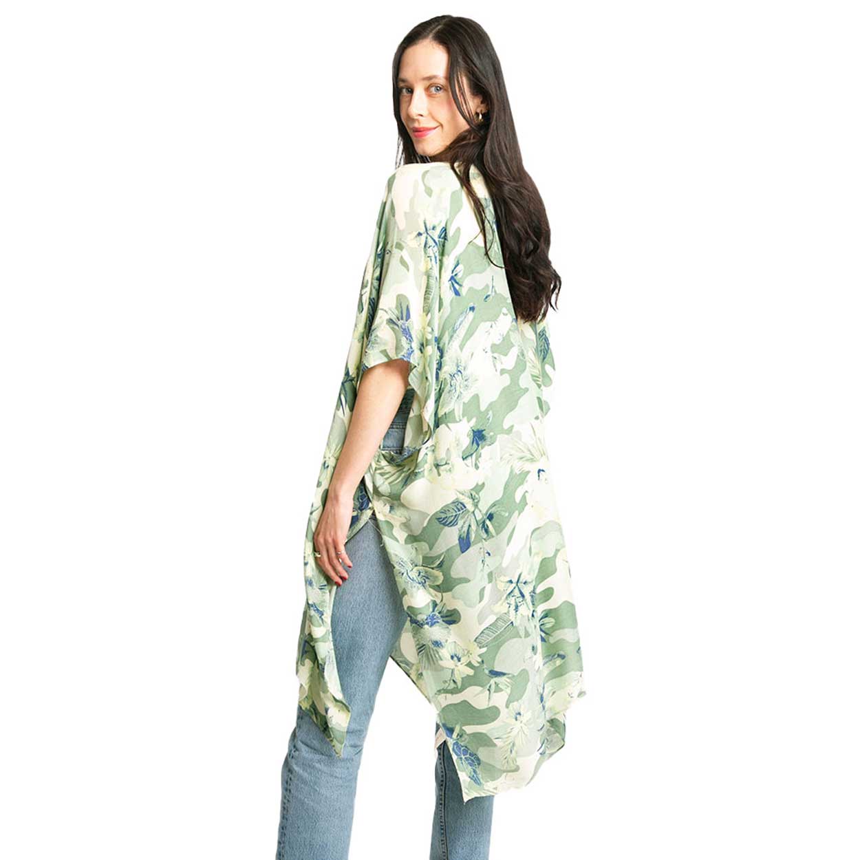 Floral Print Cover Up Kimono Poncho