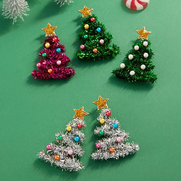 Tinsel Christmas Tree Earrings