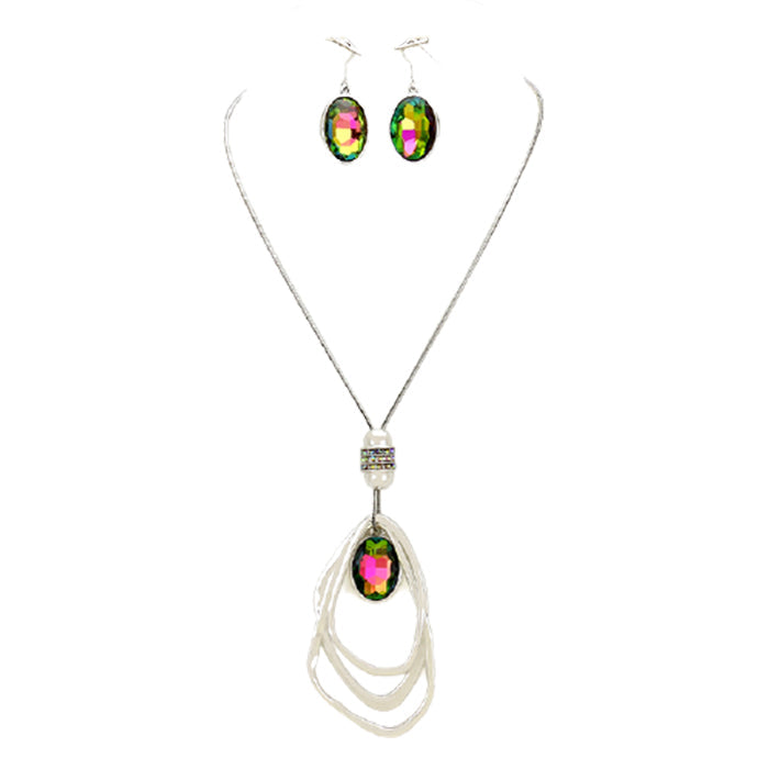 Oval Glass Crystal Triple Abstract Hoop Necklace