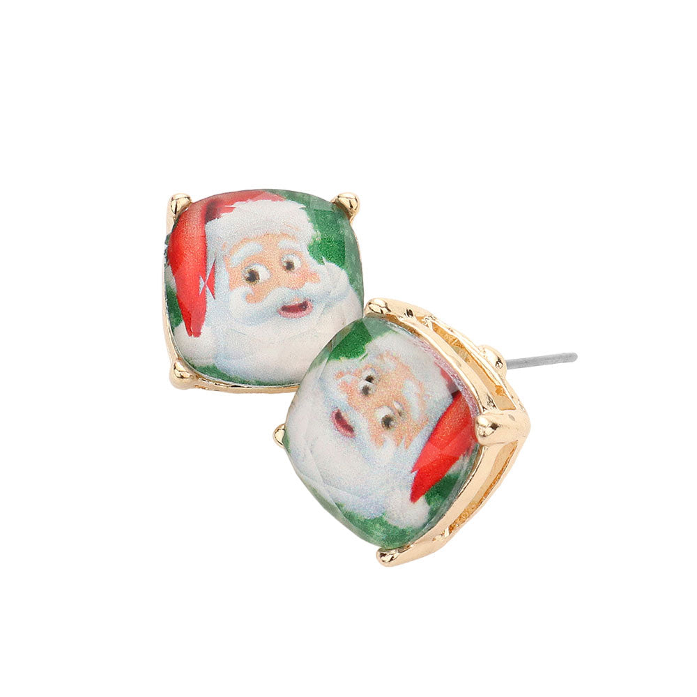 Santa Claus Cushion Square Stud Earrings