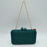 Textured Box Clutch Bag with Double Bead Clasp and Chain Strap