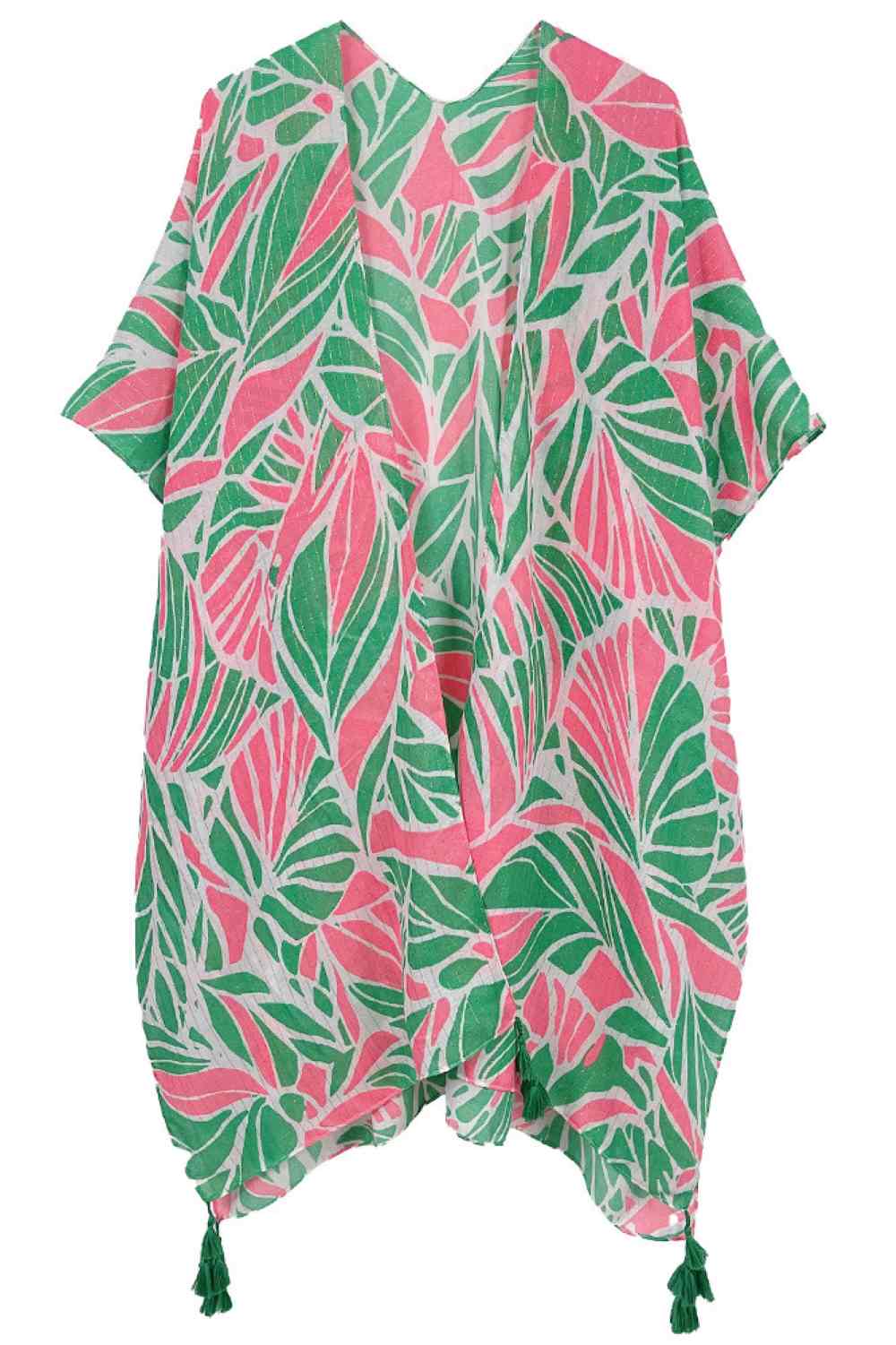 Abstract Leaves Pattern Tassel Kimono