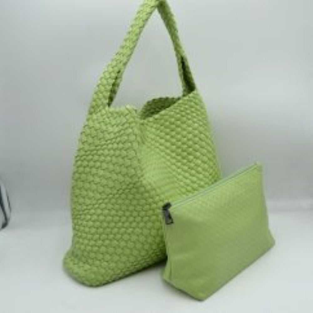 Woven Slouchy Shoulder Bag with Matching Zipper Pouch Set