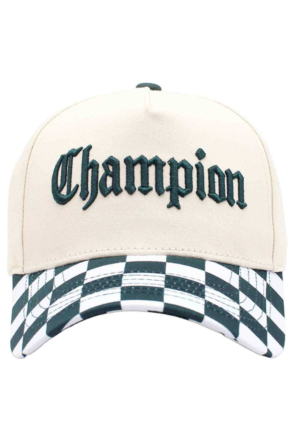 CHAMPION Embroidered Letter on Checkered Brim Baseball Cap