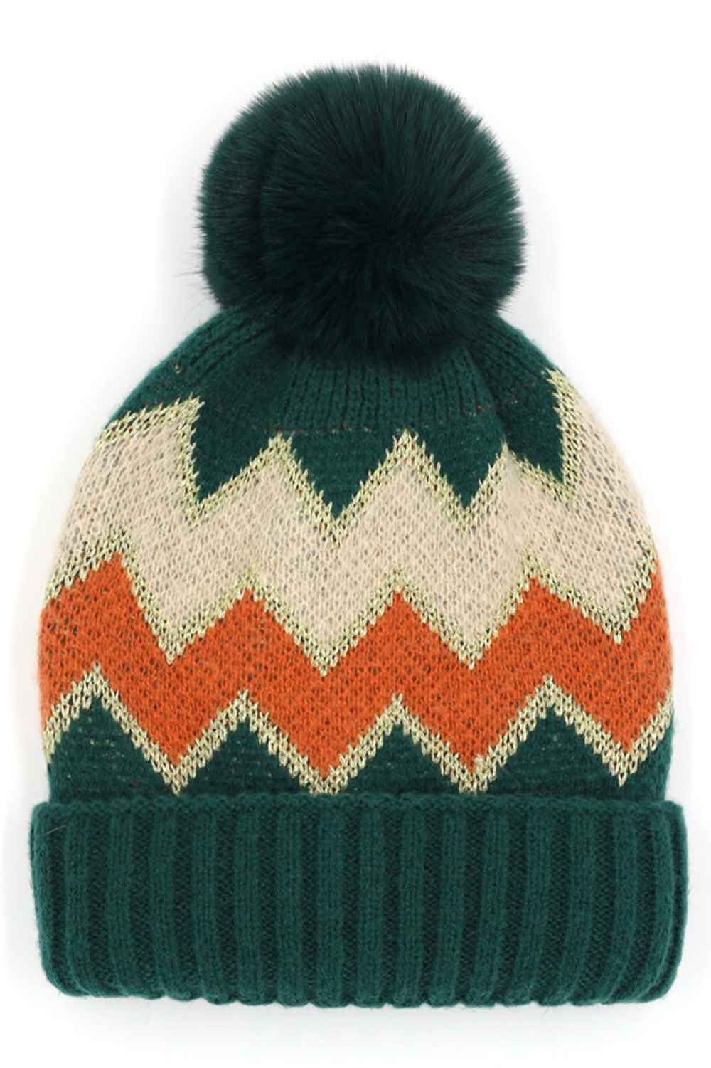 Chevron PomPom Fuzzy Fleece Beanie