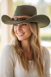 Distressed Fabric Band Rustic Cowgirl Fedora Hat