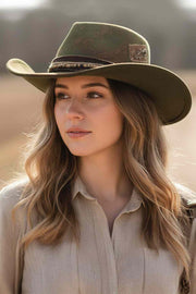 Distressed Fabric Band Rustic Cowgirl Fedora Hat