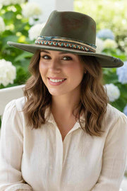Distressed Fabric Band Rustic Cowgirl Fedora Hat