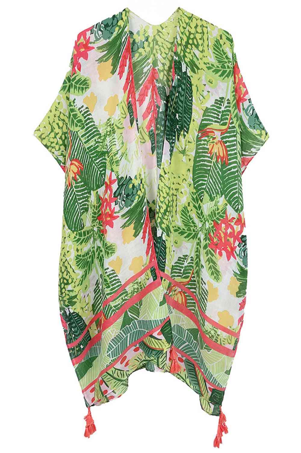 Floral Pattern Print Tassel Kimono