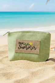 HELLO SUMMER Letter Palm Tree Patch Vintage Cosmetic Pouch