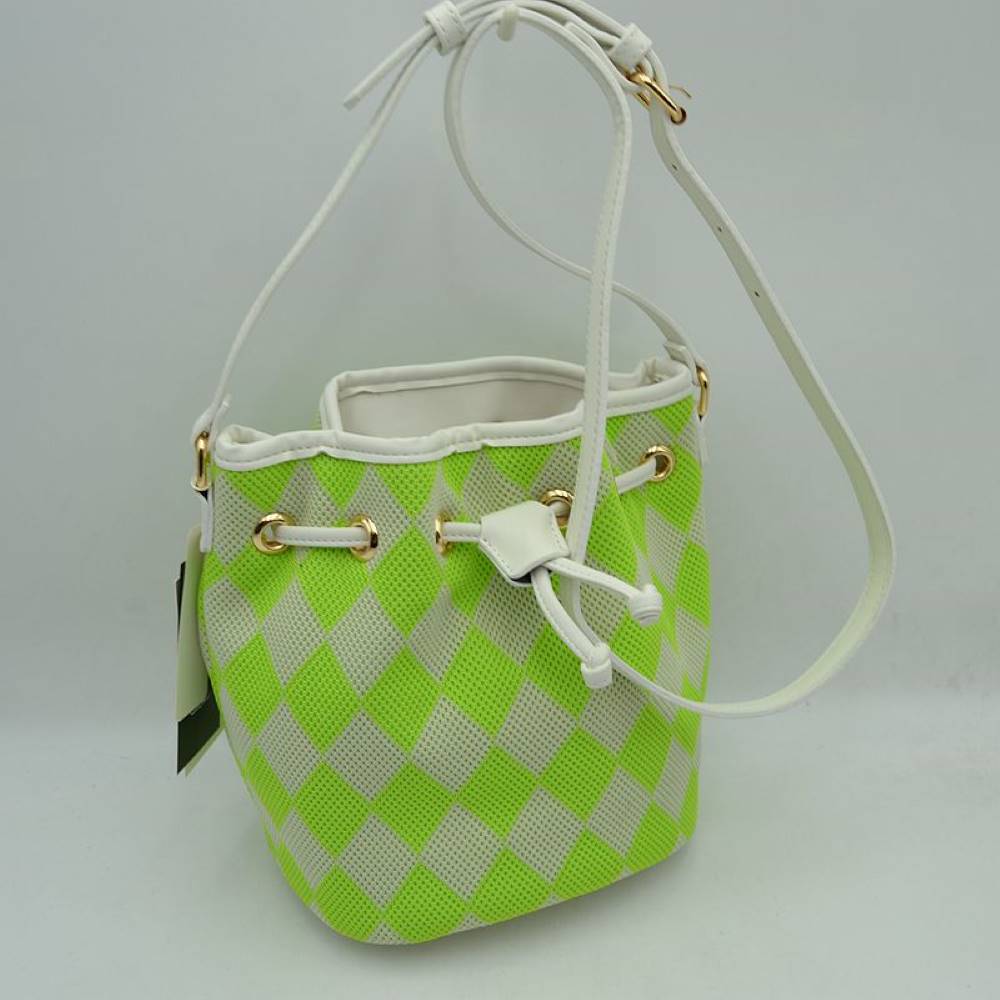 Diamond Pattern Drawstring Bucket Bag with Shoulder Strap