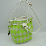 Diamond Pattern Drawstring Bucket Bag with Shoulder Strap