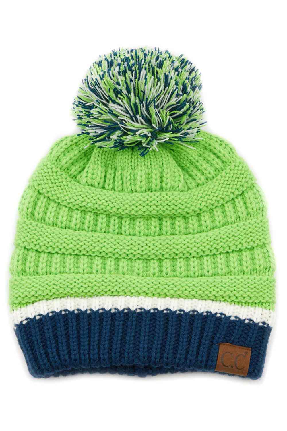 C.C Teal Color Ribbed Beanie With Pom
