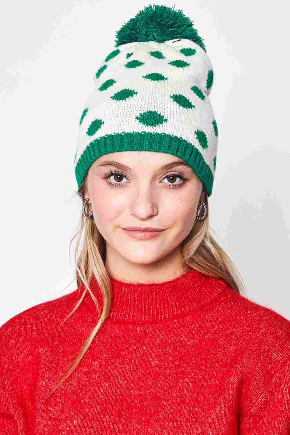 Polka Dot Christmas Holiday Theme Pom Beanie