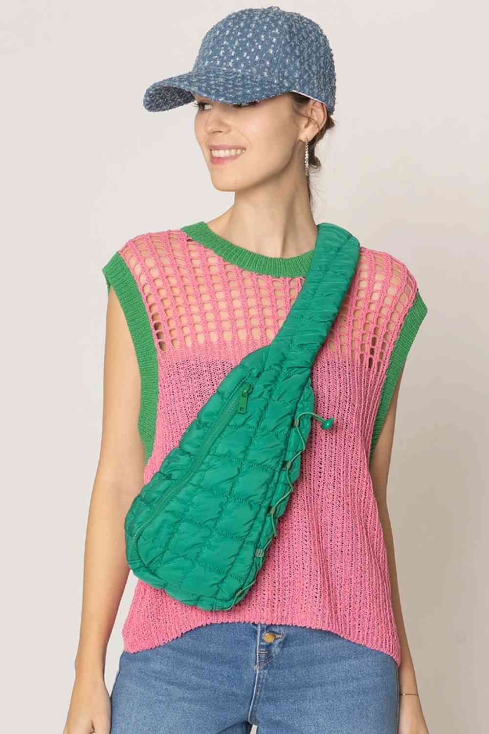 Solid Quilted Sling Bag