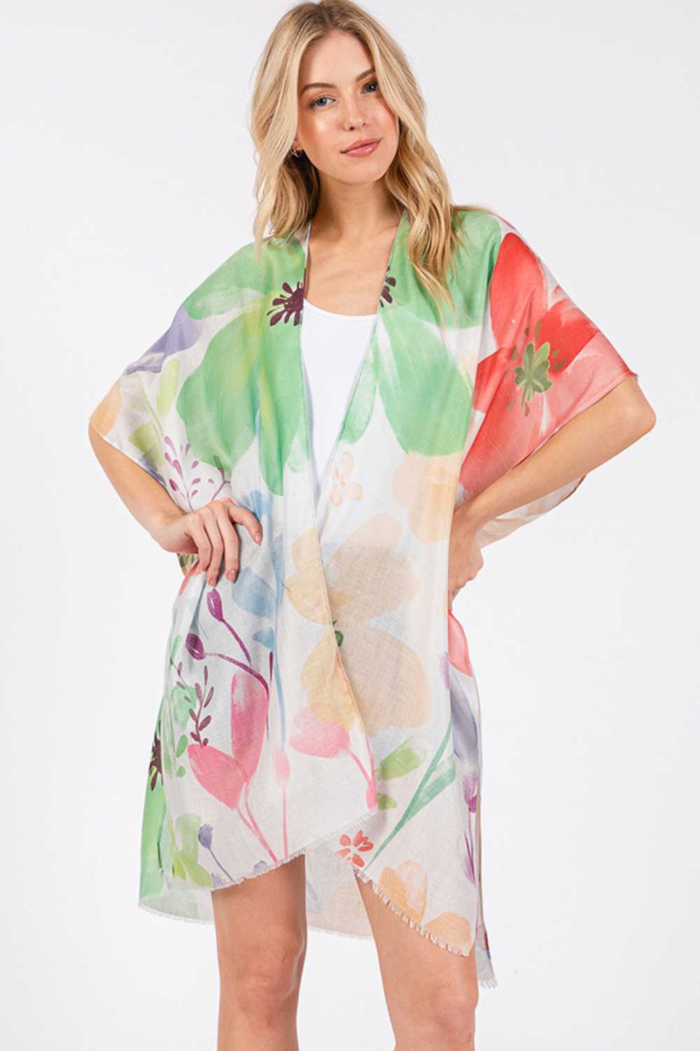Water Color Floral Flower Print Summer Kimono