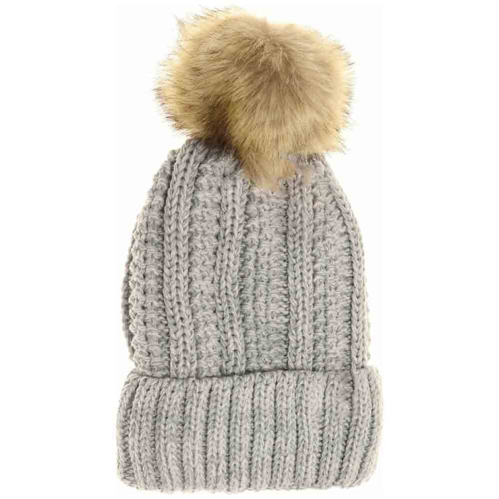 Fuzzy Lined Multi Tone Fur Pom C.C Beanie