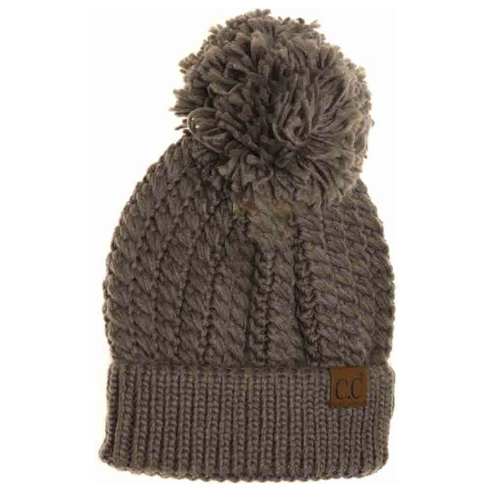 Twisted Mock Cable Knit Pom C.C Beanie