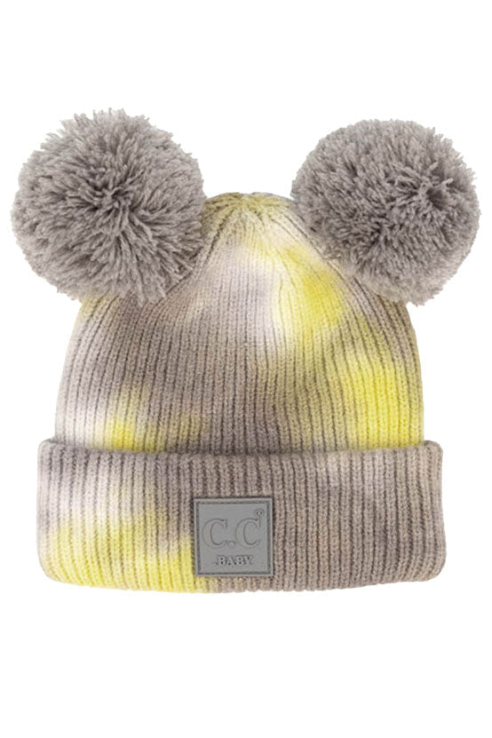 C.C Tie Dye Baby Beanie C.C Rubber Patch Double Yarn Pom