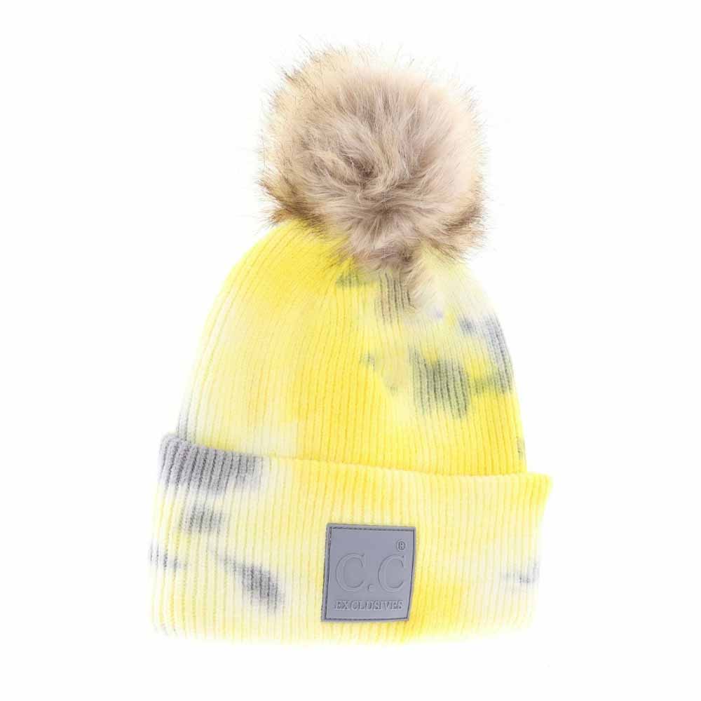 Women's Tie Dye Fur Pom C.C Beanie