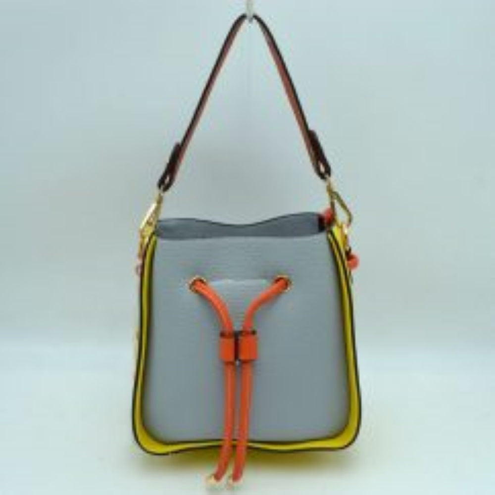Color-Block Drawstring Bucket Bag with Multi-Strap Options