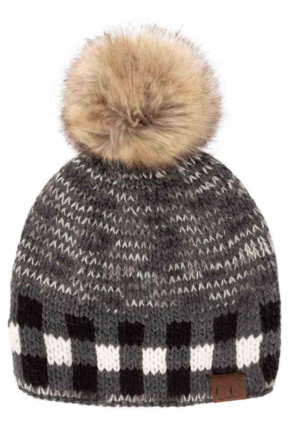 C.C Heather Chuck Beanie with Check Pattern Band