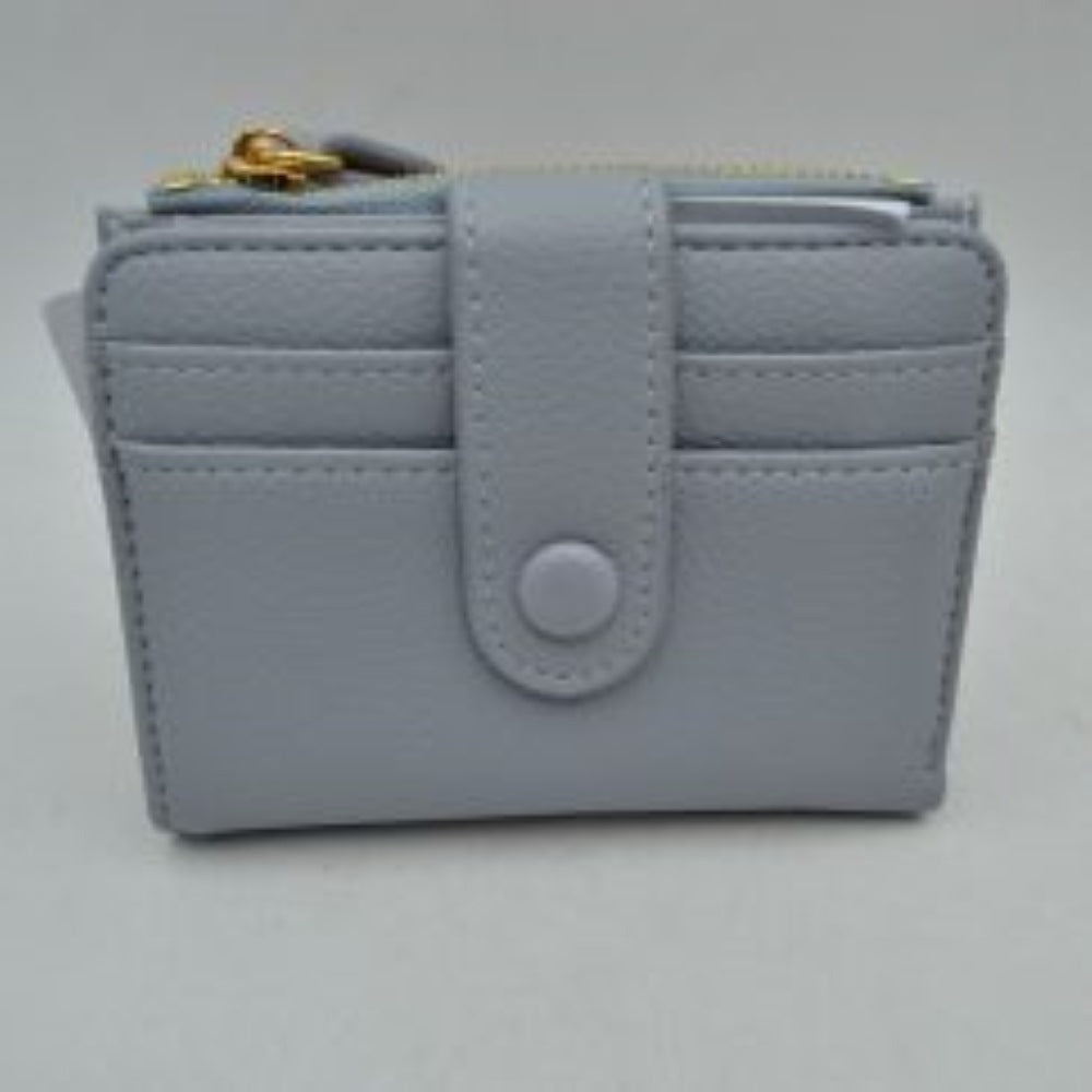 Pebbled Card Holder Wallet with Snap Button Strap and Zipper Pocket