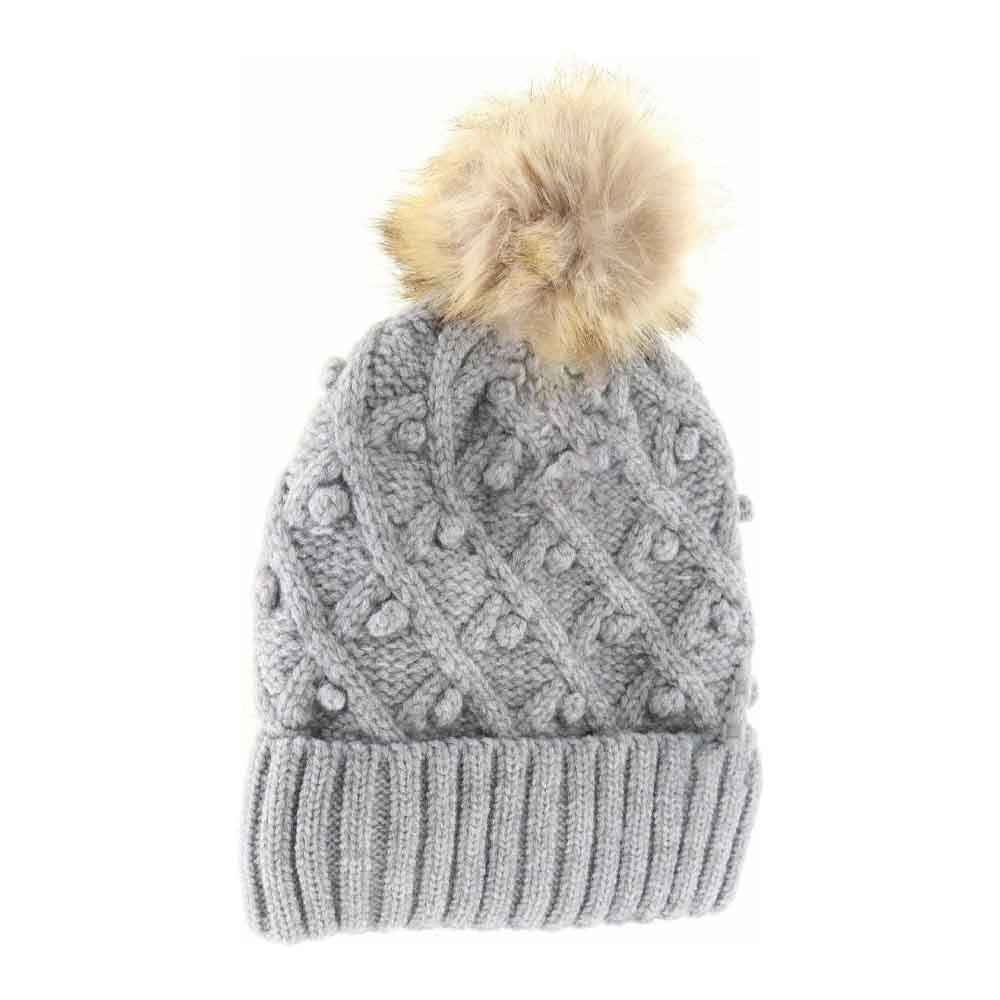 Bobble Knit Fur Pom C.C Beanie