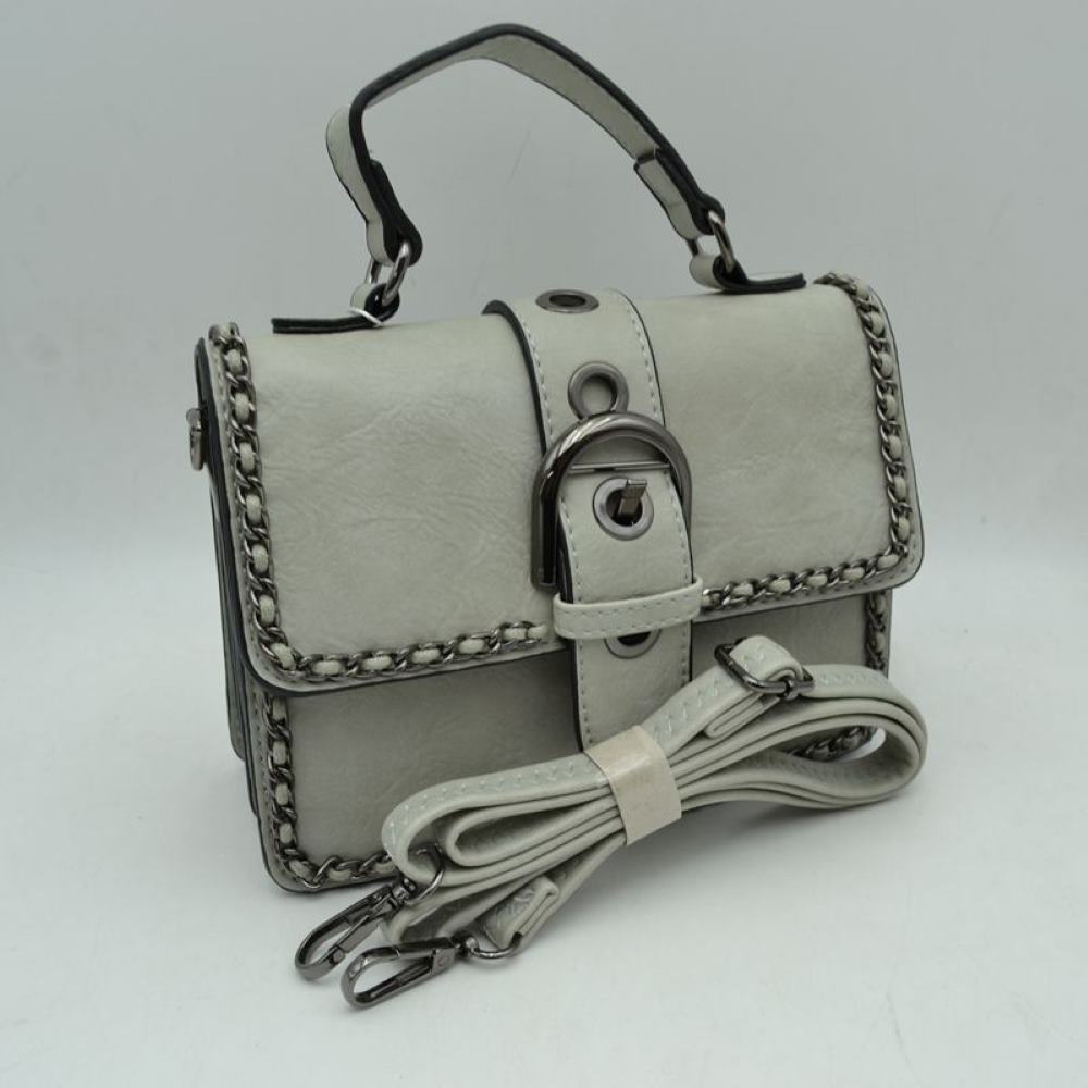Vintage Crossbody Satchel Bag with Chain Trim