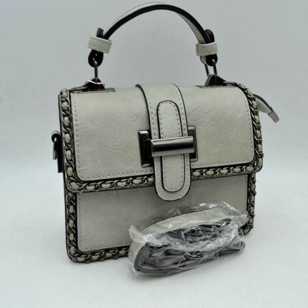 Women's Structured Top-Handle Crossbody Bag with Woven Chain Trim
