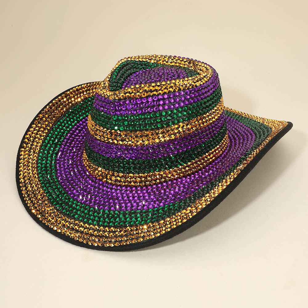 Rhinestone Studded Mardi Gras Fedora Hat