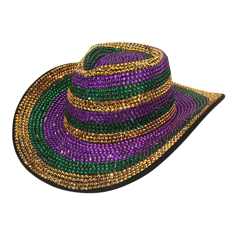 Rhinestone Studded Mardi Gras Fedora Hat
